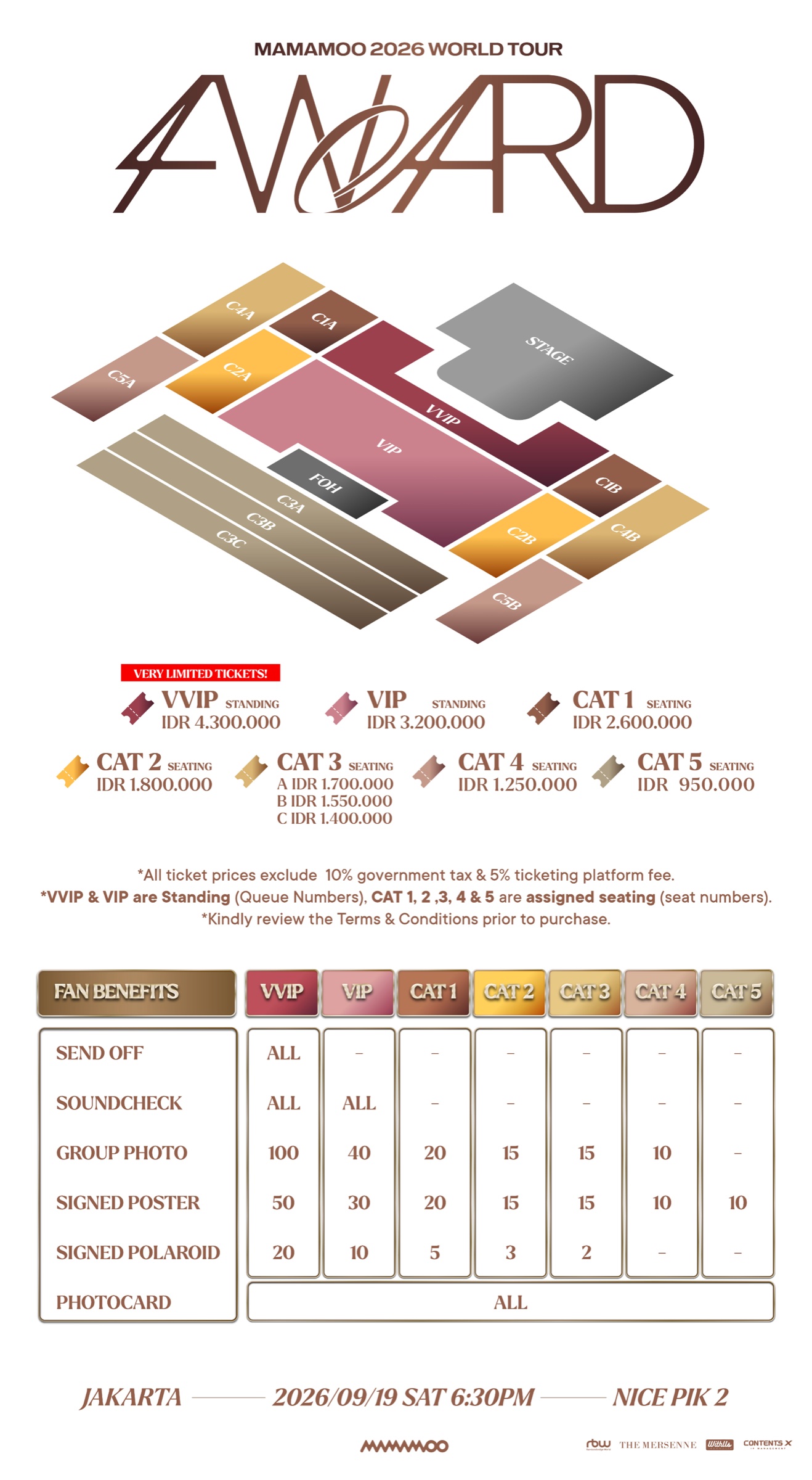 MAMAMOO Jakarta venue layout, ticket categories, prices, and fan benefits
